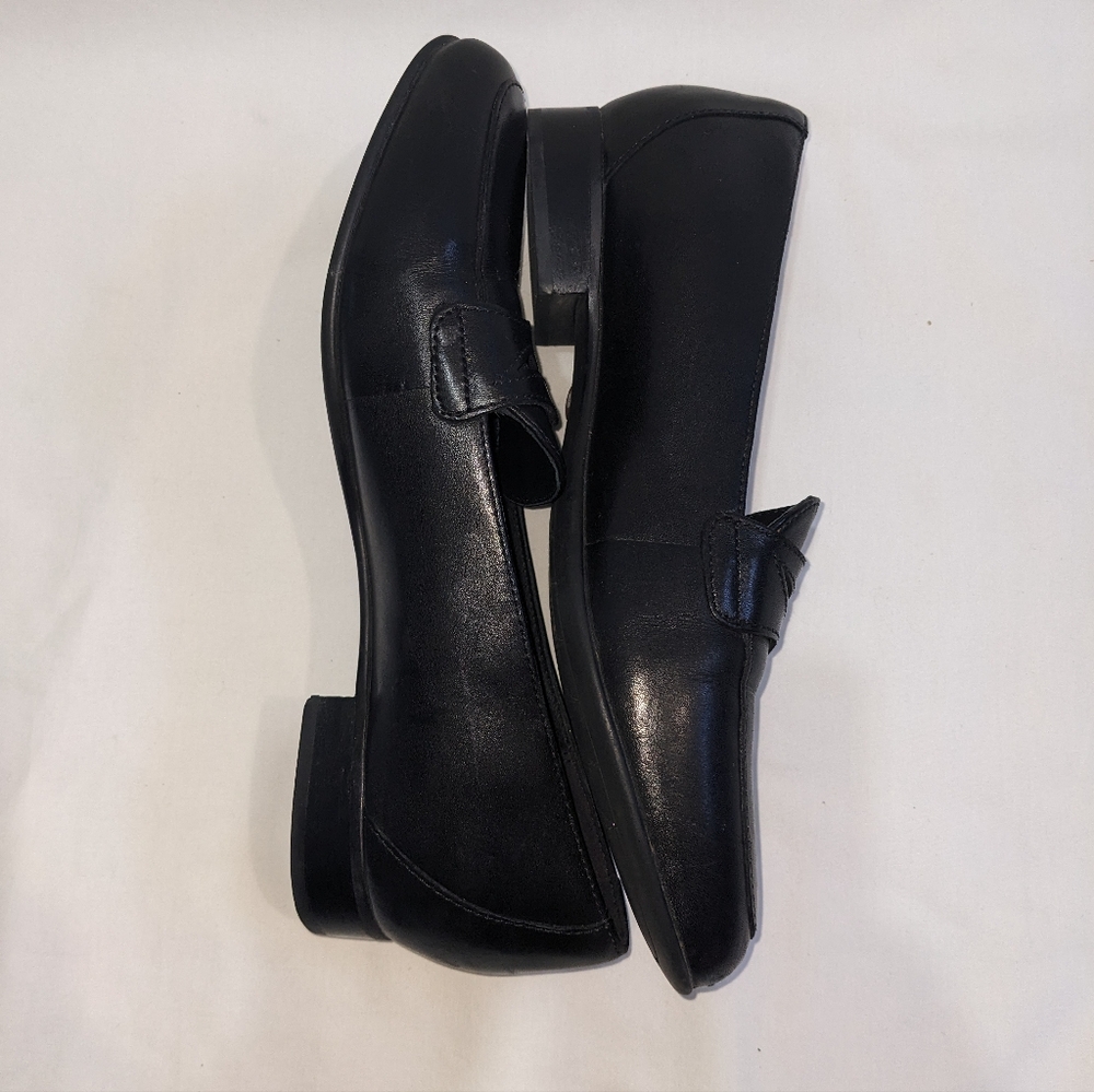 Clarks Unstructured Black Leather Penny Loafers Size 7 - Picture 3 of 13